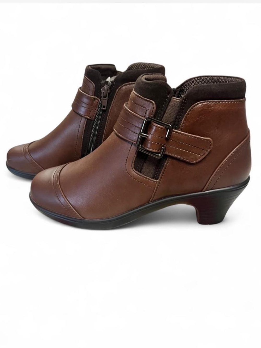 NWOT Orthofeet Emma Brown Leather BioHeels Ankle Boots Size 7 M
